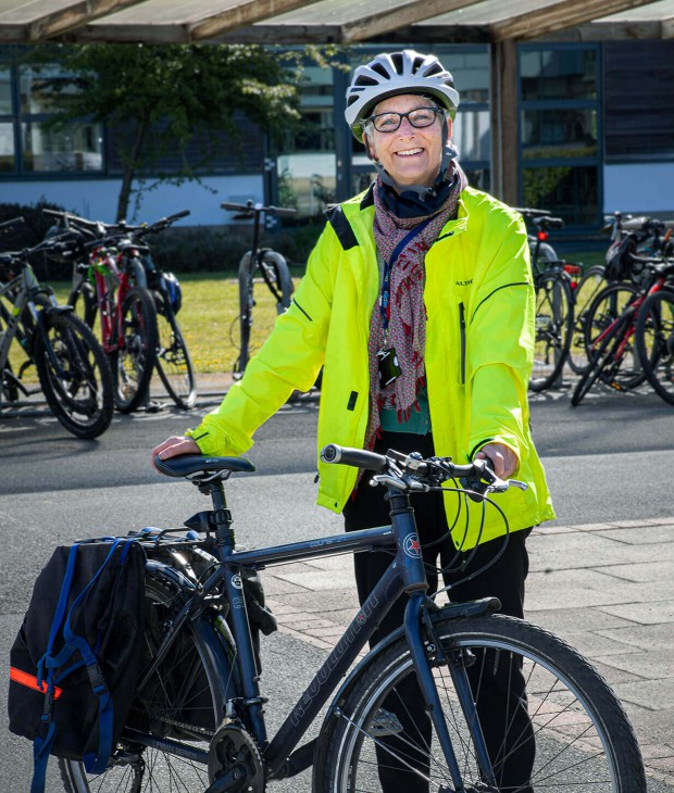 An image of a cyclist in cycle gear at Allerton Grange High school